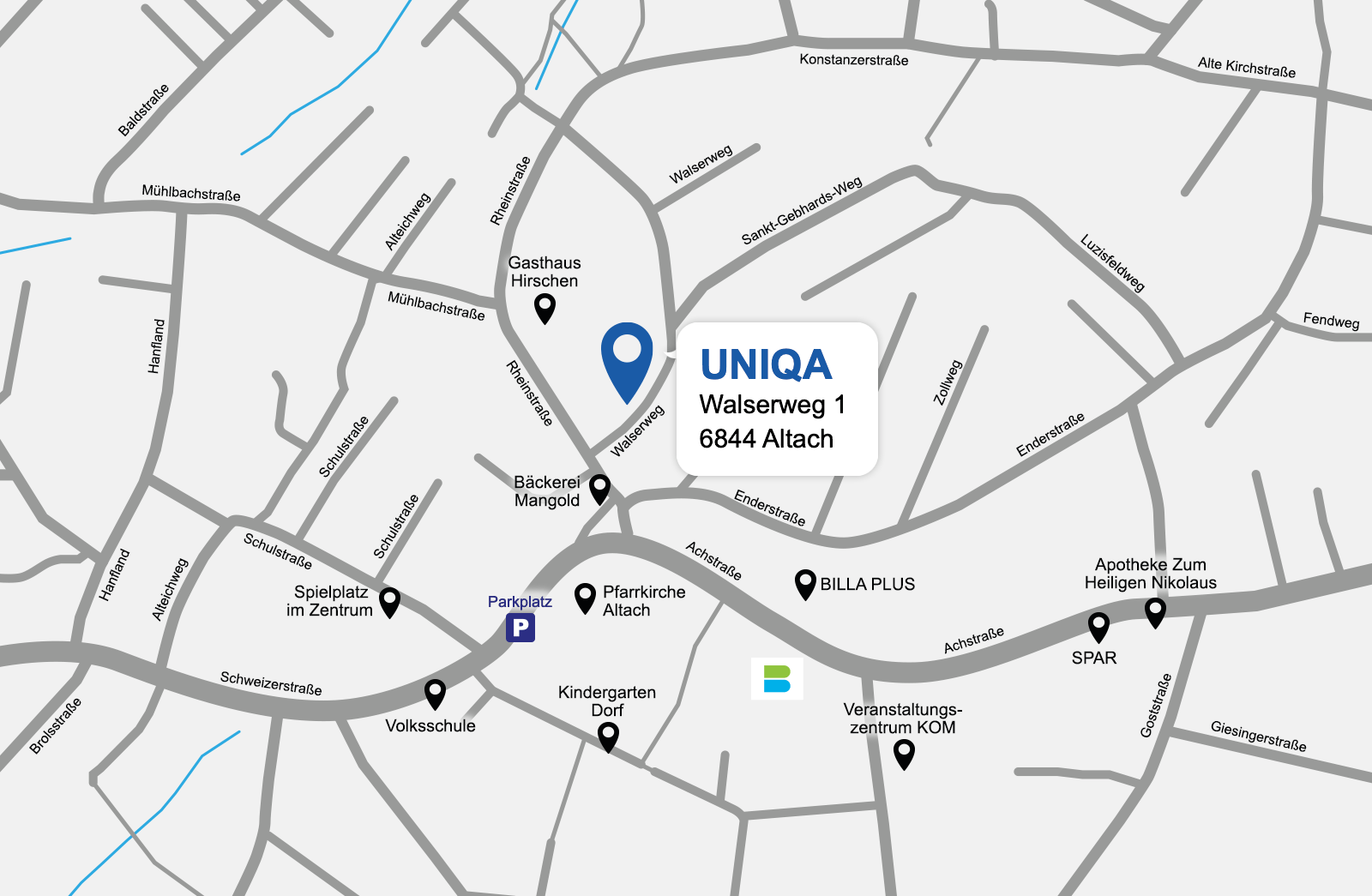 Eine detaillierte gezeichnete Karte der UNIQA Generalagentur Klement & Huber